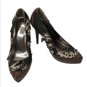 Bertinni Denim & Leopard Print Heels, Size 7